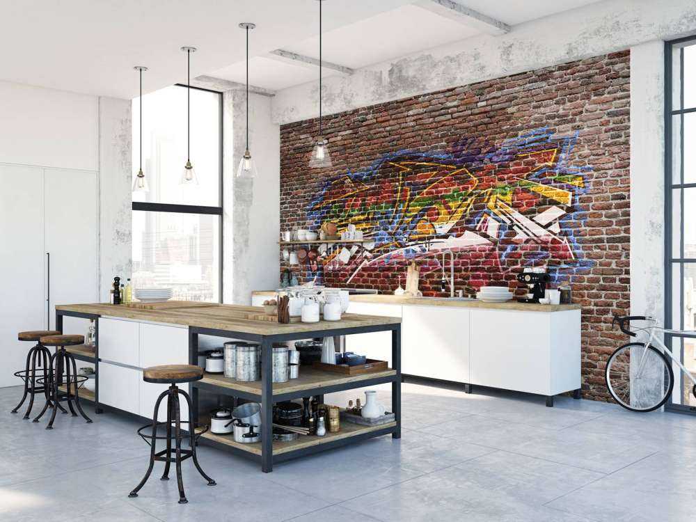 Graffiti op bakstenen muur