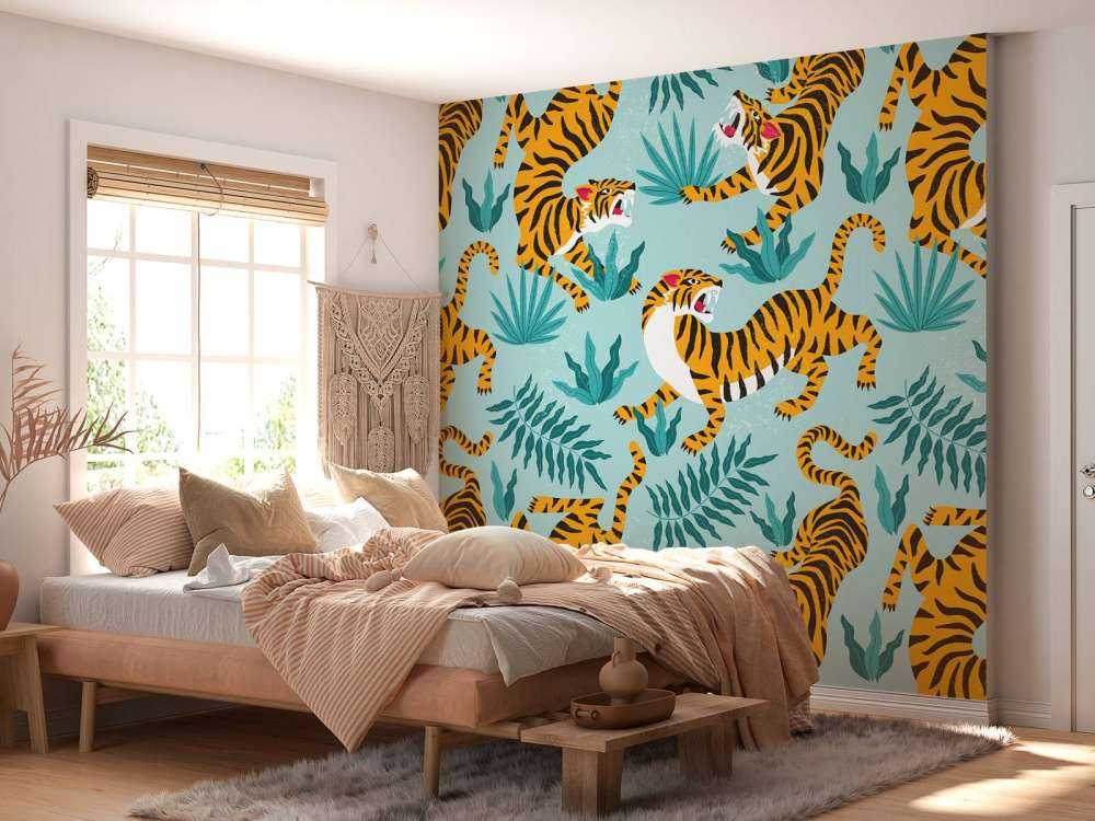 Tijger print met een blauwe achtergrond