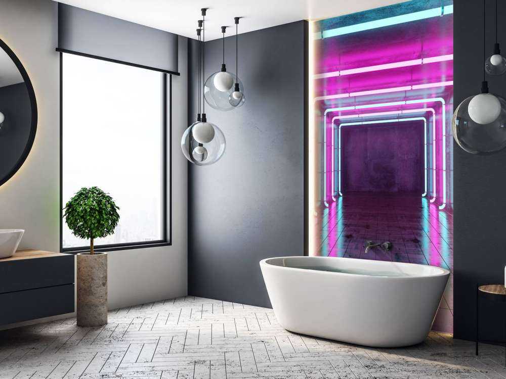 Betonnen kamer met neonlichten