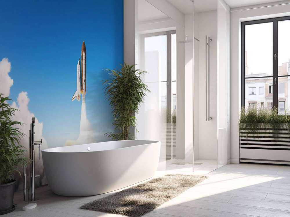 Space Shuttle stijgt op met rookwolk