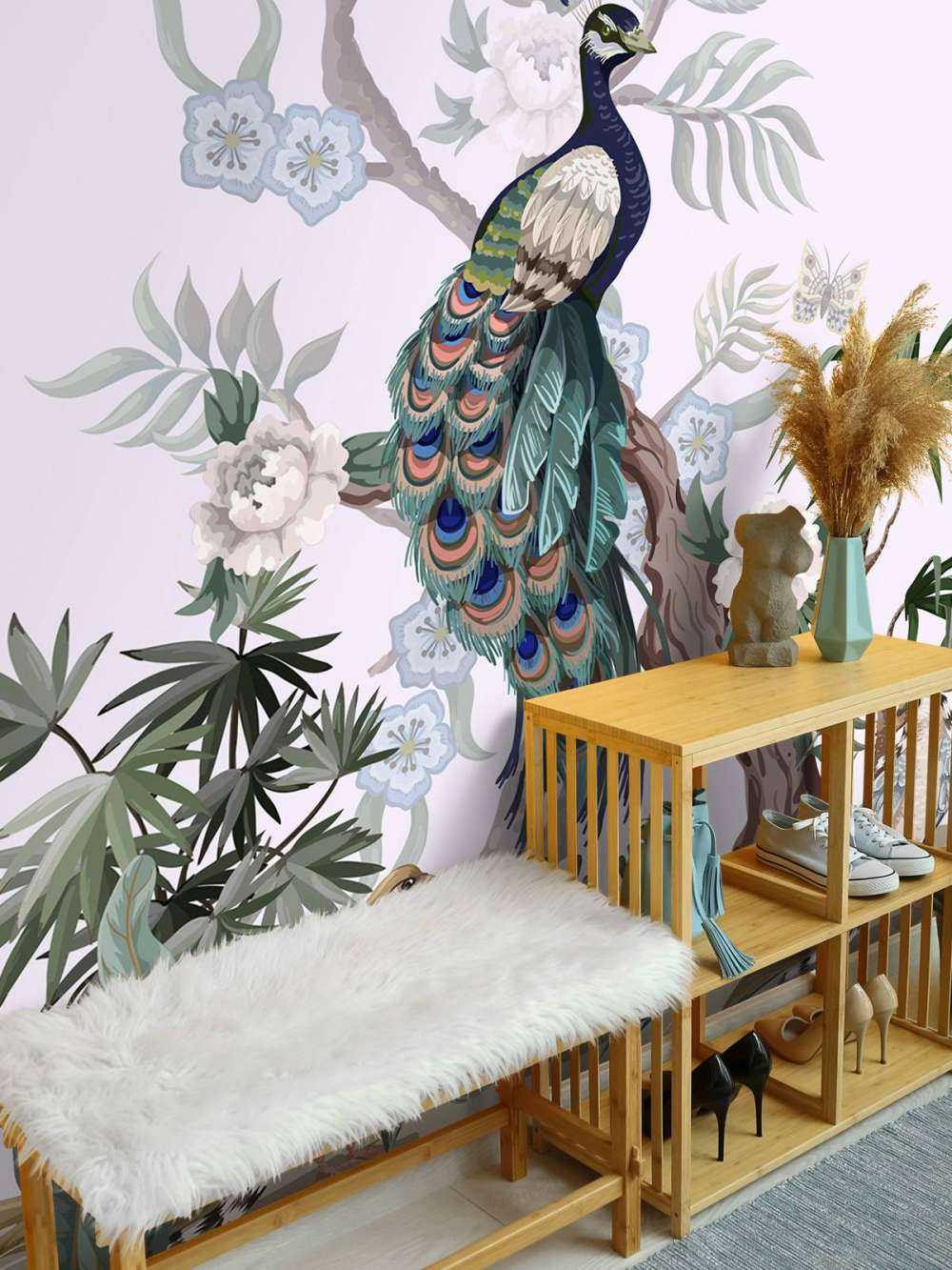 Pauwen en pioenrozen