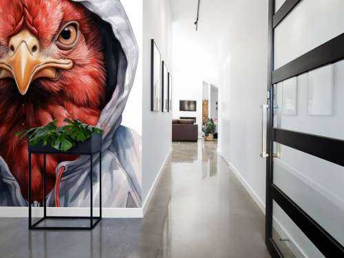 Watercolor Cartoon Chicken in a Hoodie