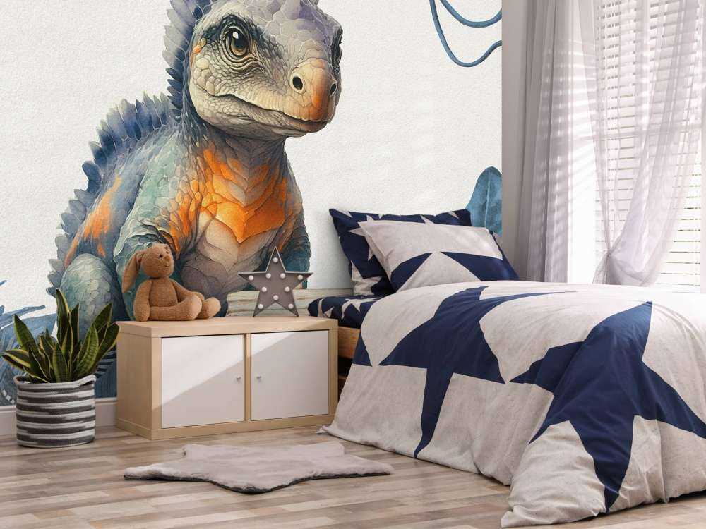 Baby ankylosaurus in de jungle blauw