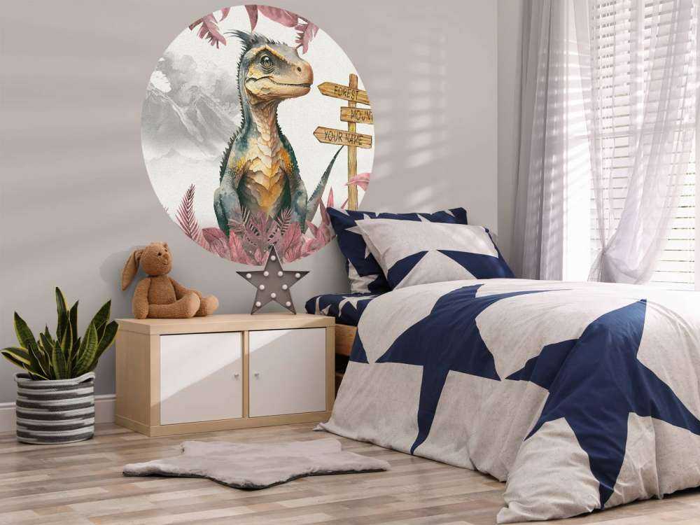 Baby velociraptor in de jungle roze