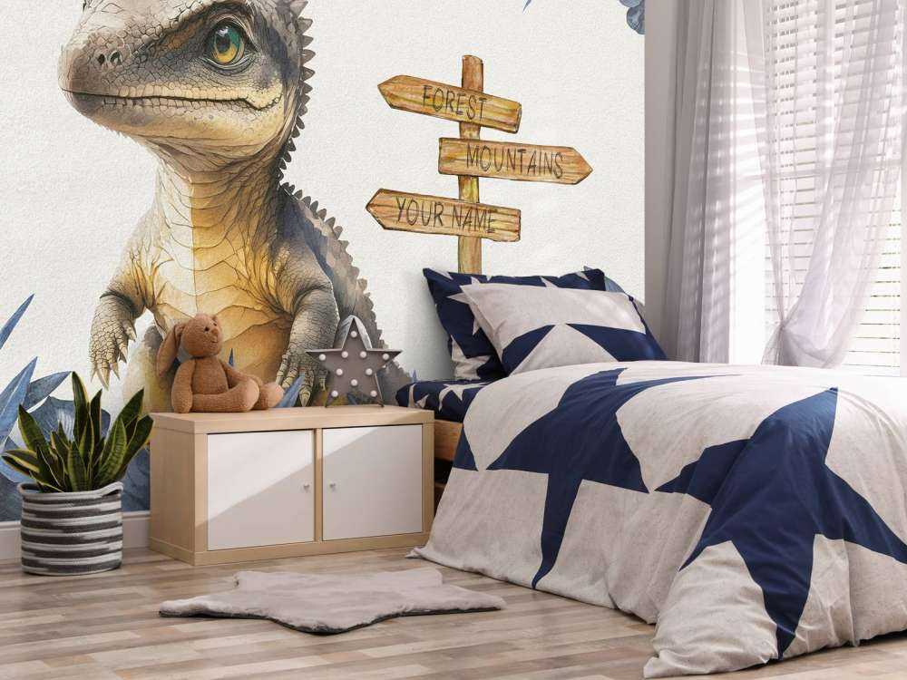 Baby spinosaurus in de jungle blauw