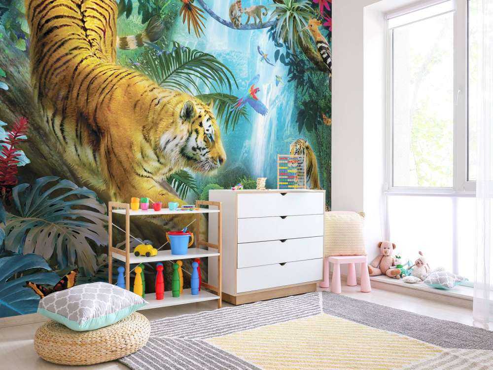 Tigers Near Waterfall