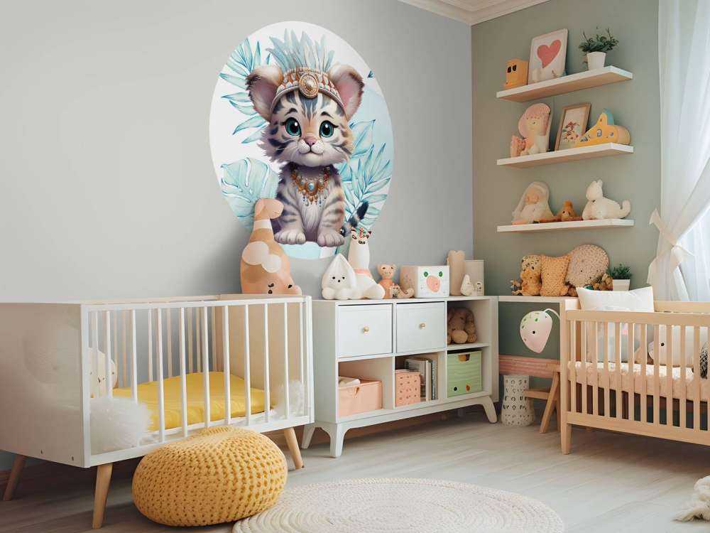 Baby tijger en blauw blad