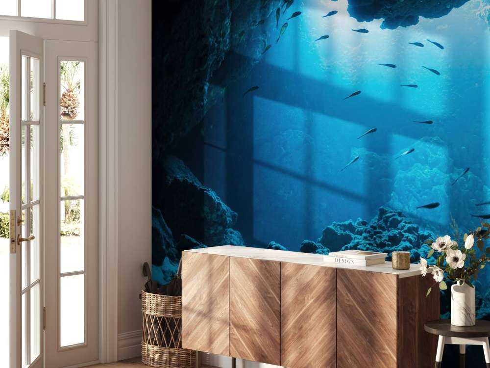 Onderwater grot met vissen