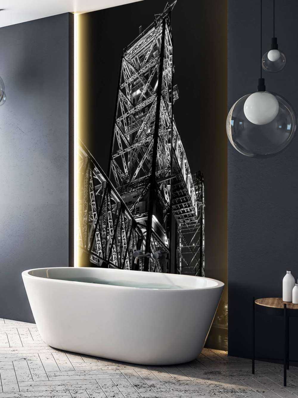 Voormalige spoorbrug De Hef in Rotterdam in zwart wit  