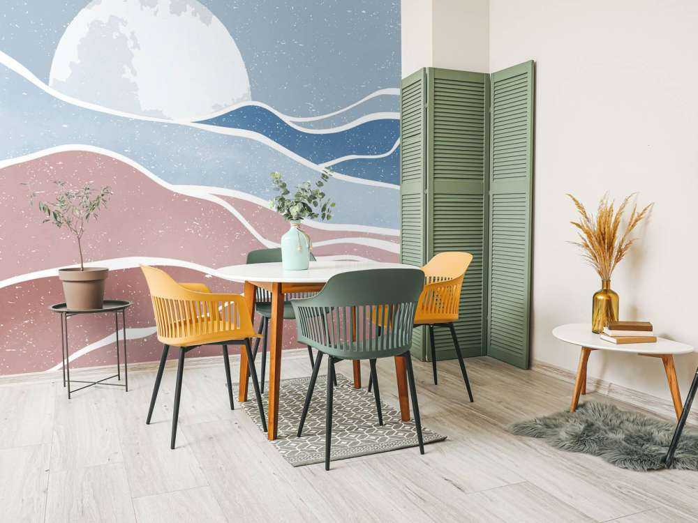 Gekleurde oceaangolven met de maan