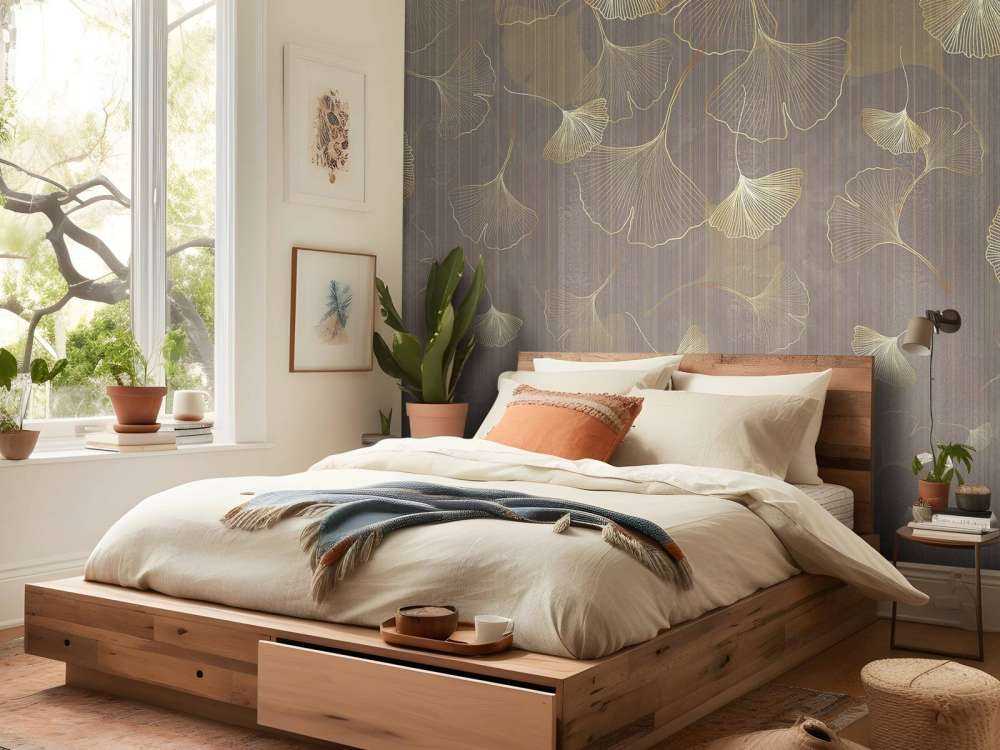 Zwevende ginkgobladeren in goudtint