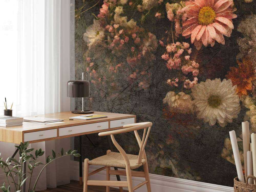 Bloemenveld in verouderde olieverf