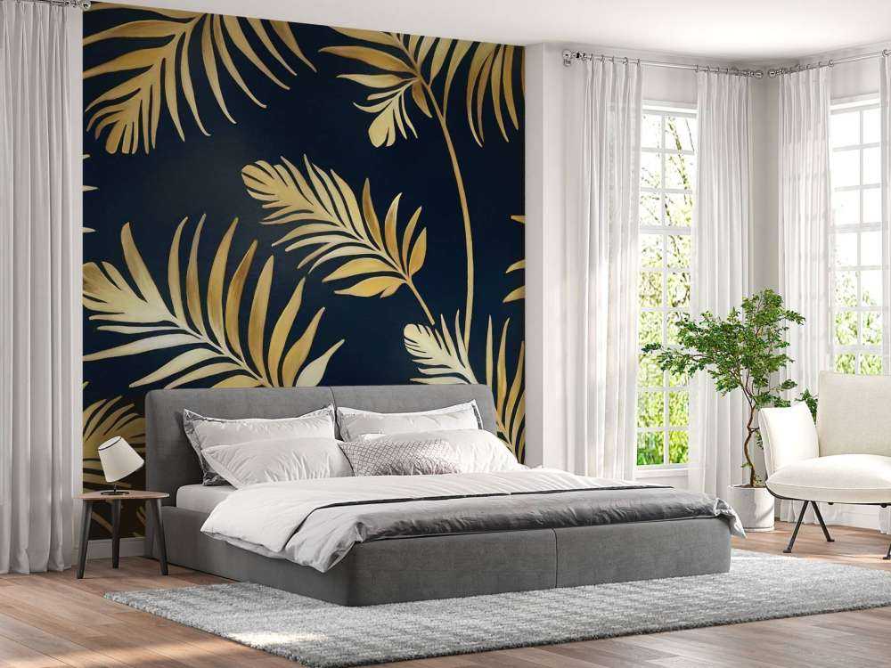 Golden leaves on dark Navy Blue