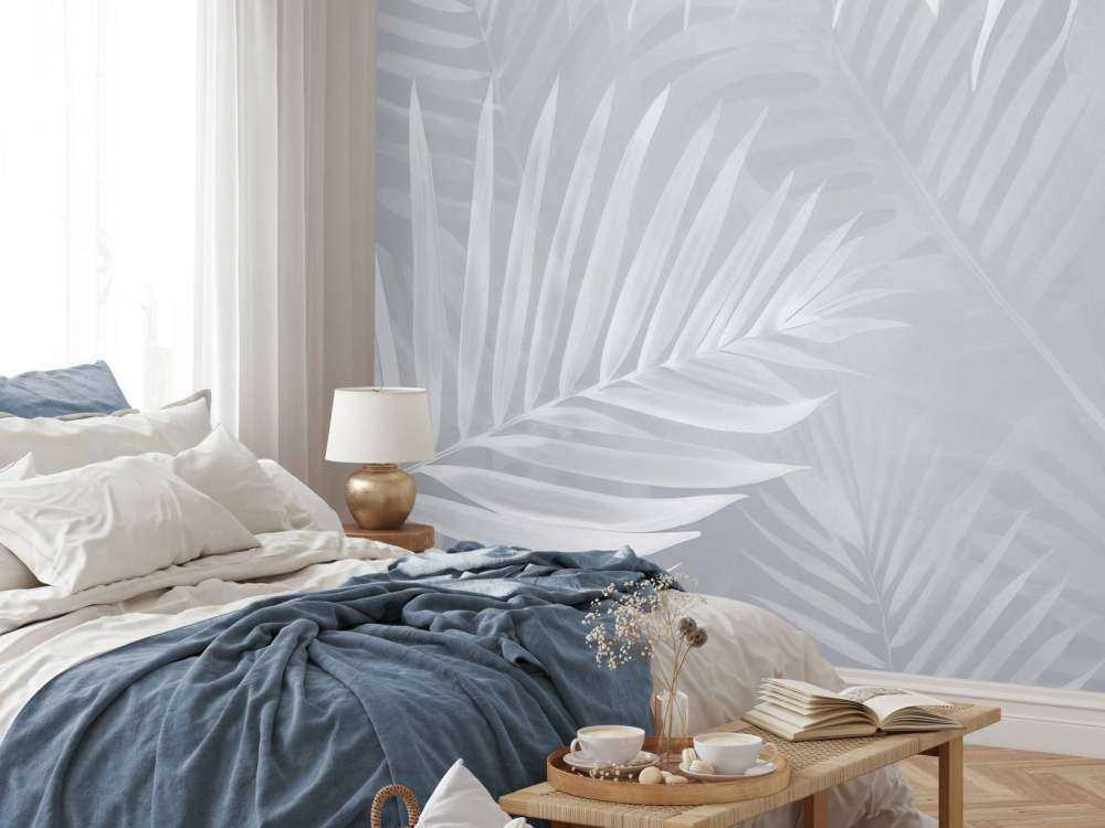 Foggy palm leaves Blue