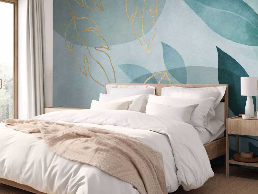 Leafy Elegance Modern Nature Art Teal