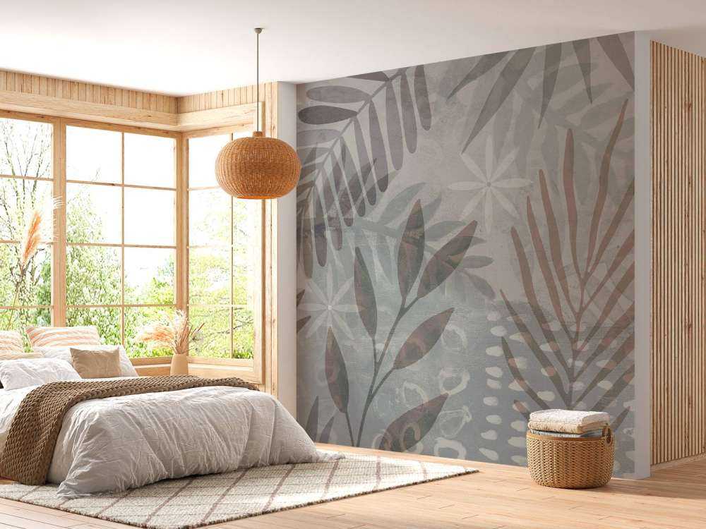 Palm Leaf Collage Mix Grey Brown