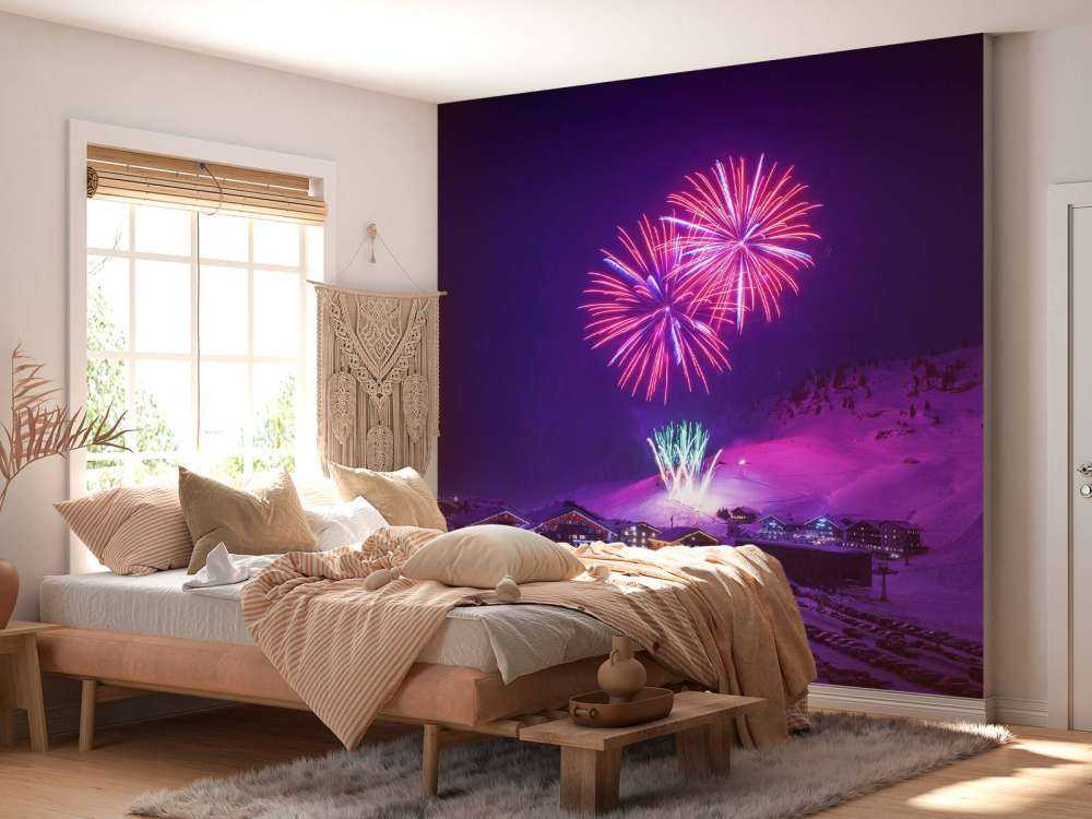 Vuurwerk boven winterdorp