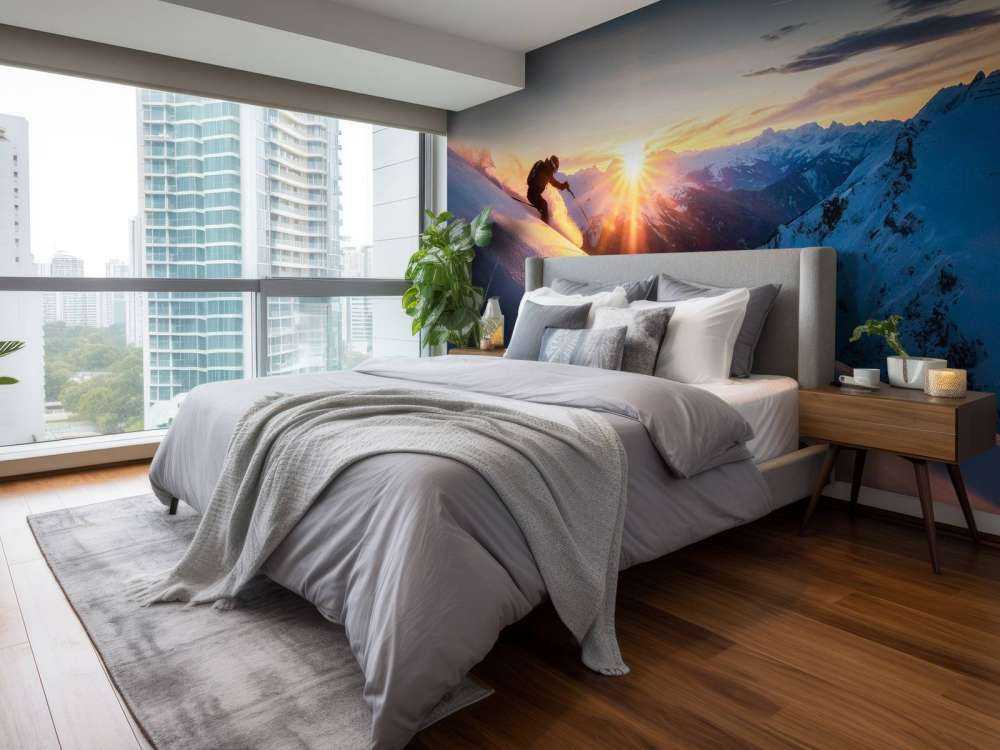 Skiër in de vurige bergzon