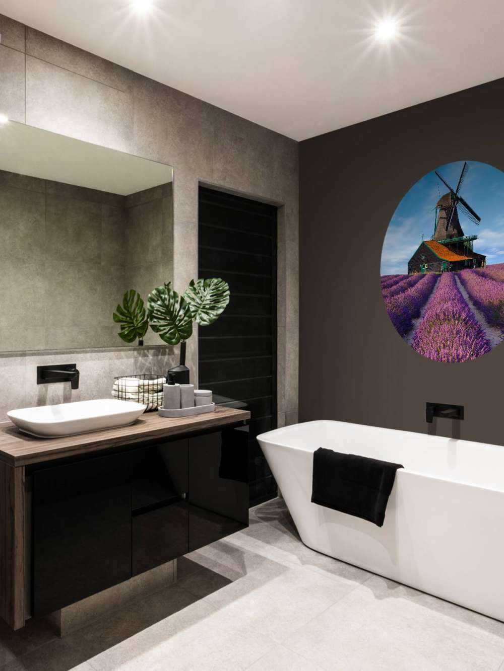 Lavendel veld met Windmolen op Achtergrond