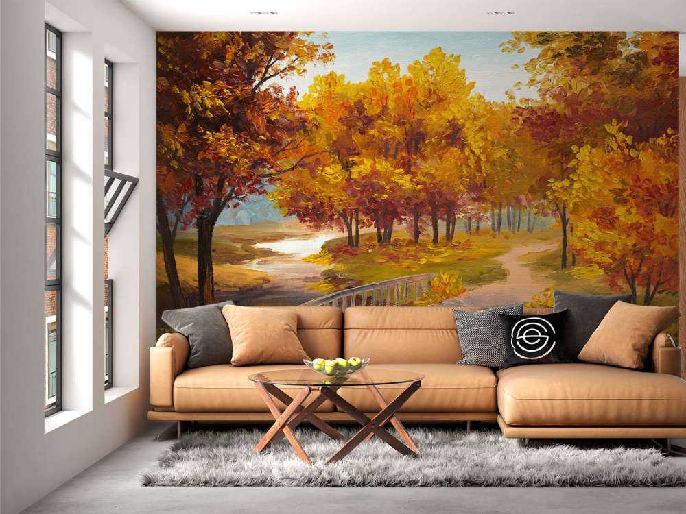 Schilderij van een brug in het bos