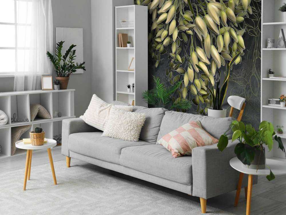 Witte bloemkelken op een donkergrijze betonstructuur