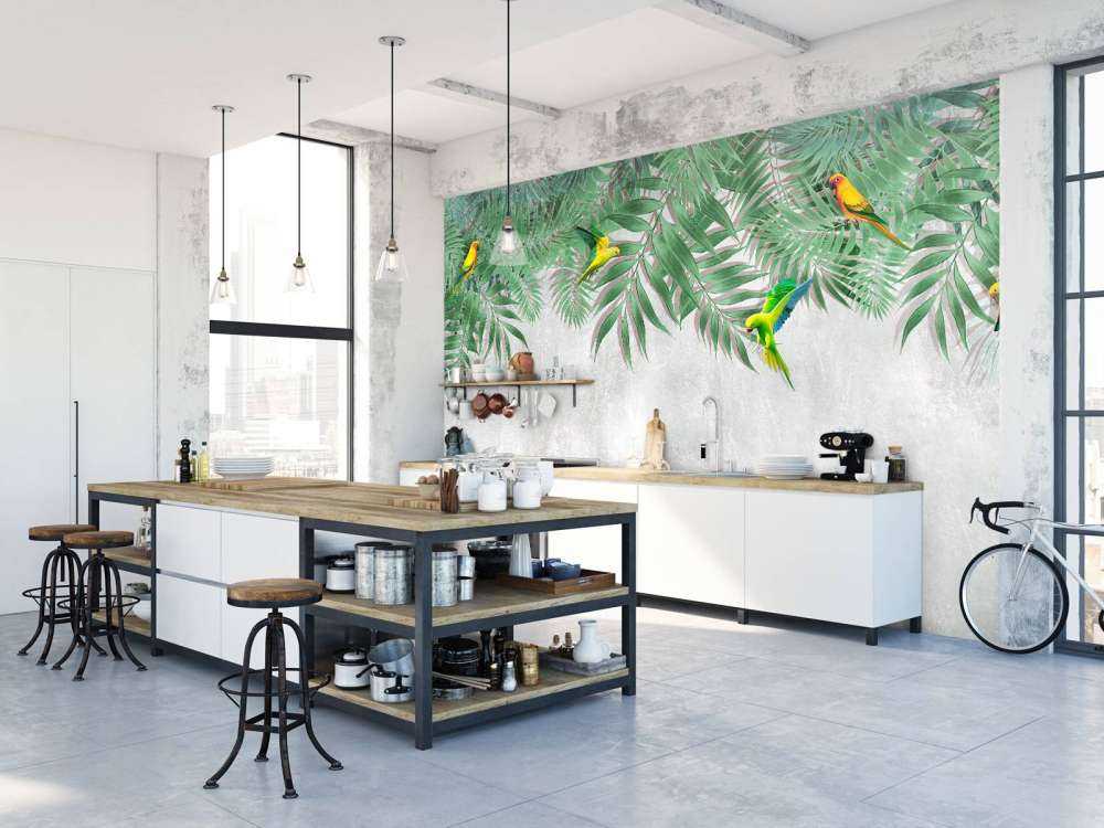 Tropische bladeren en parkieten