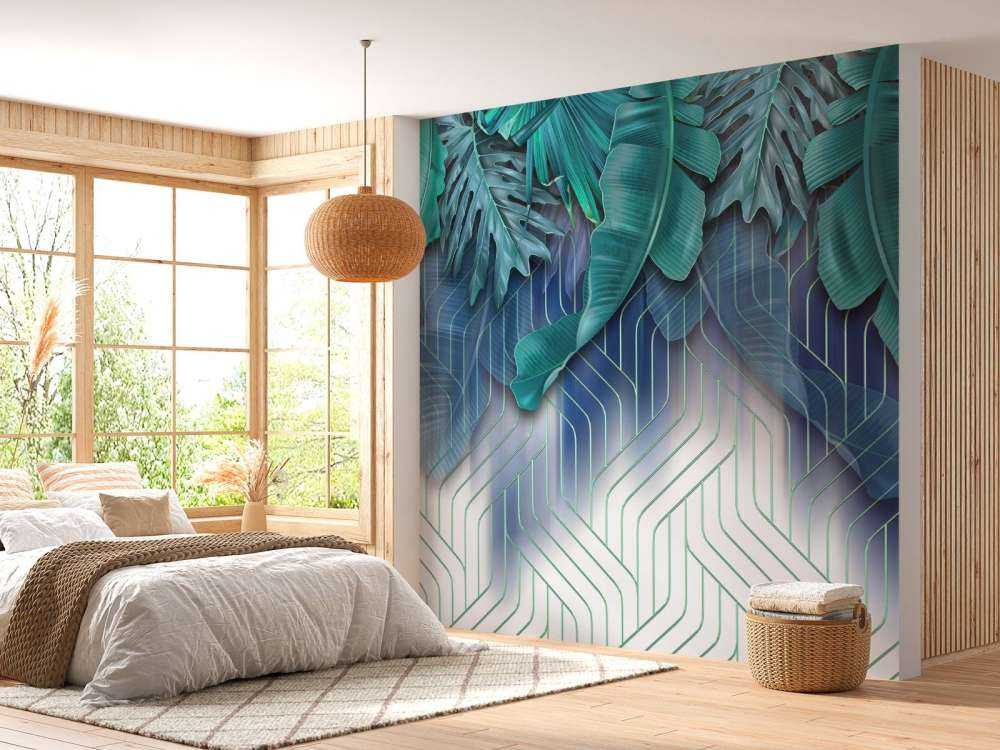 Groene bladeren en grafisch groen lijnenspel