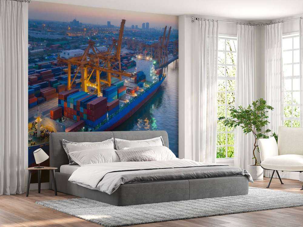 Luchtfoto van een containerschip in de haven