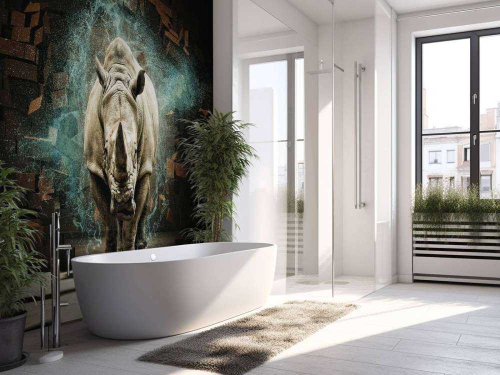 Neushoorn breekt door de muur