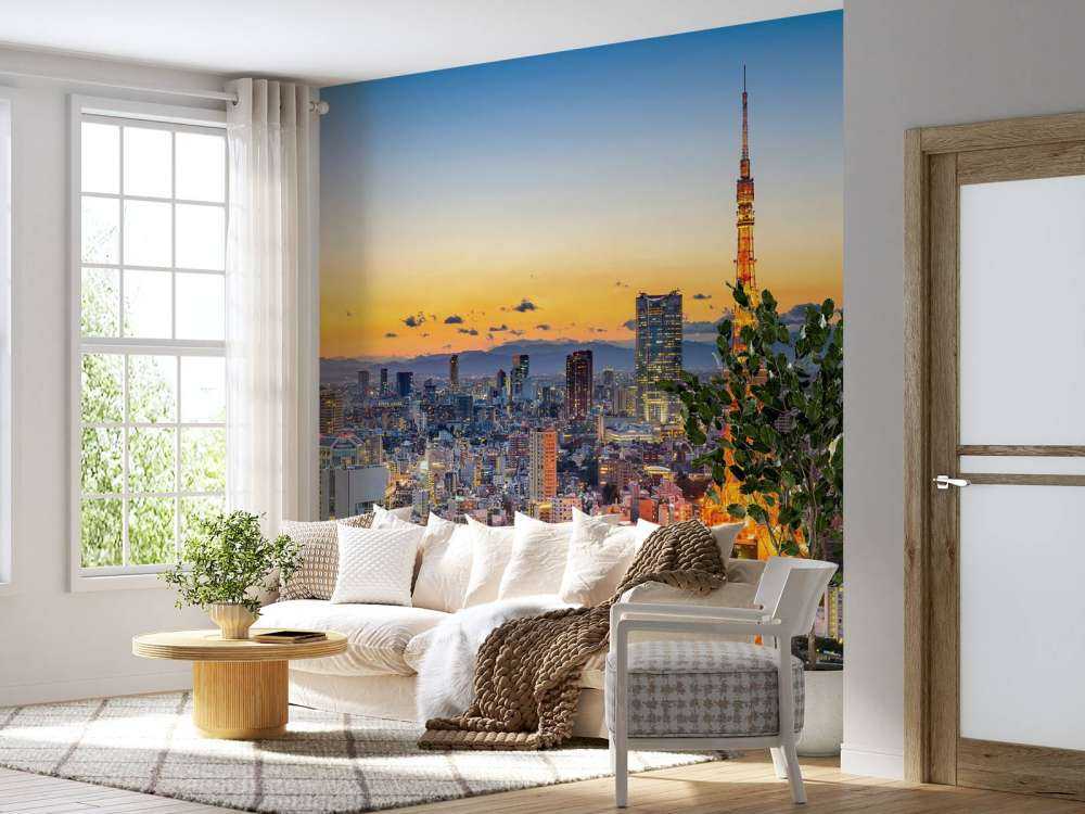 De skyline van Tokyo met de Tokyo Tower