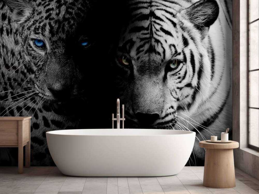 Tijger en luipaard in zwart-wit