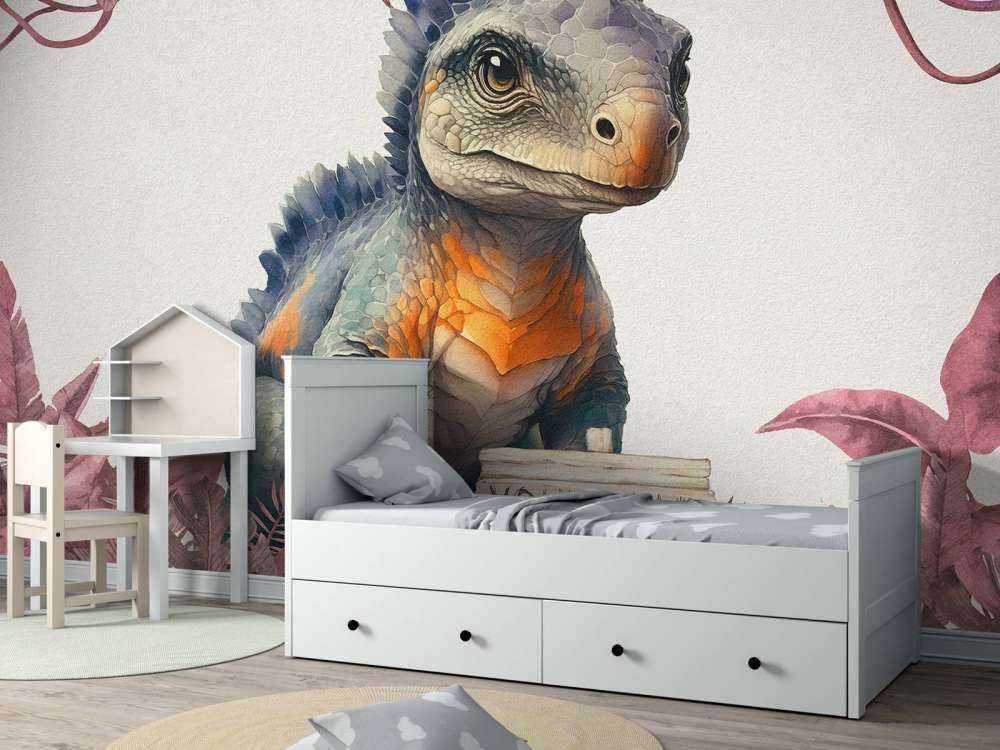 Baby ankylosaurus in de jungle roze