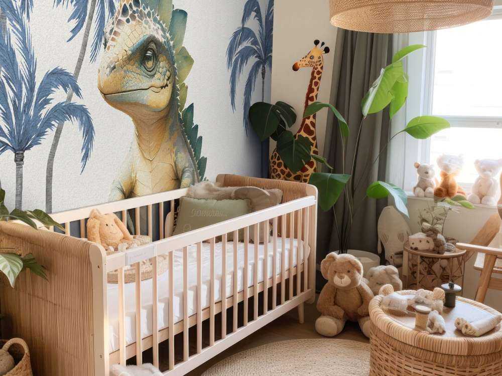 Baby stegosaurus in de jungle blauw