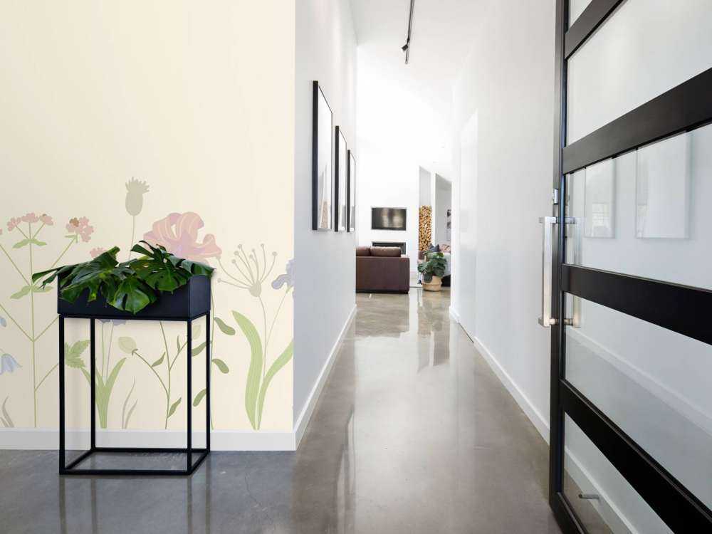 Bloemenveld beige, oud roze, groen en lila