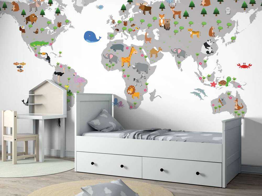 Wereldkaart voor kinderen met witte achtergrond