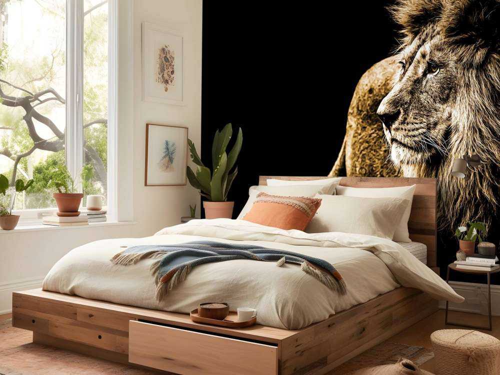 Harige leeuw met een zwarte achtergrond