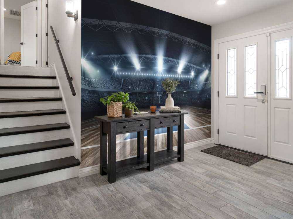 Basketbal arena met een houten vloer