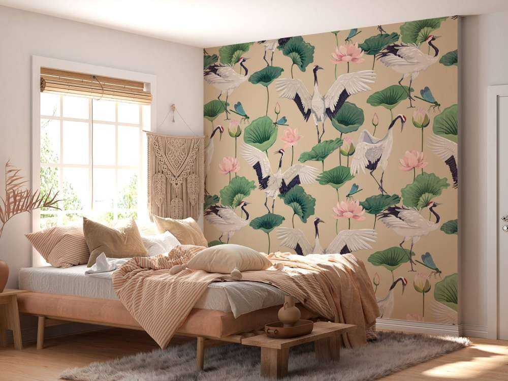 Witte kraanvogels, beige