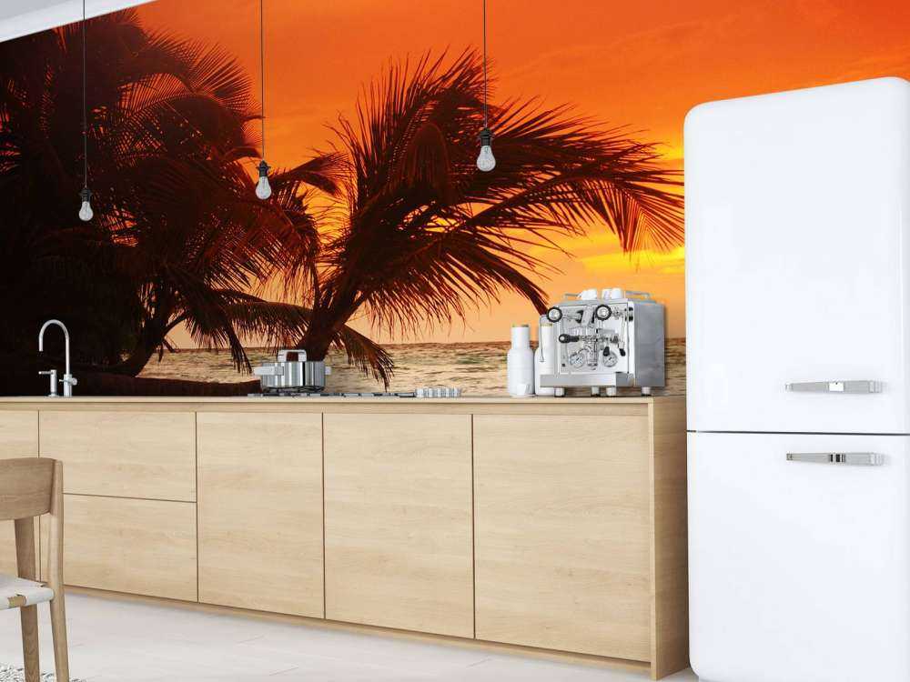 Palmbomen met een rode lucht