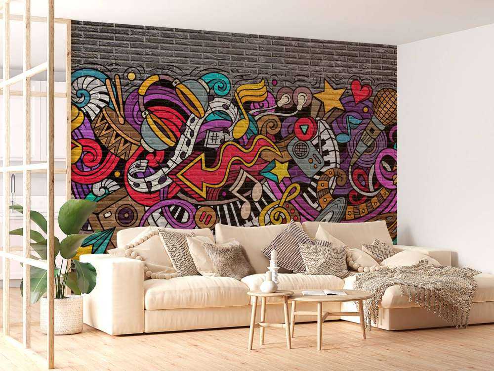 Muziek graffiti op baksteen