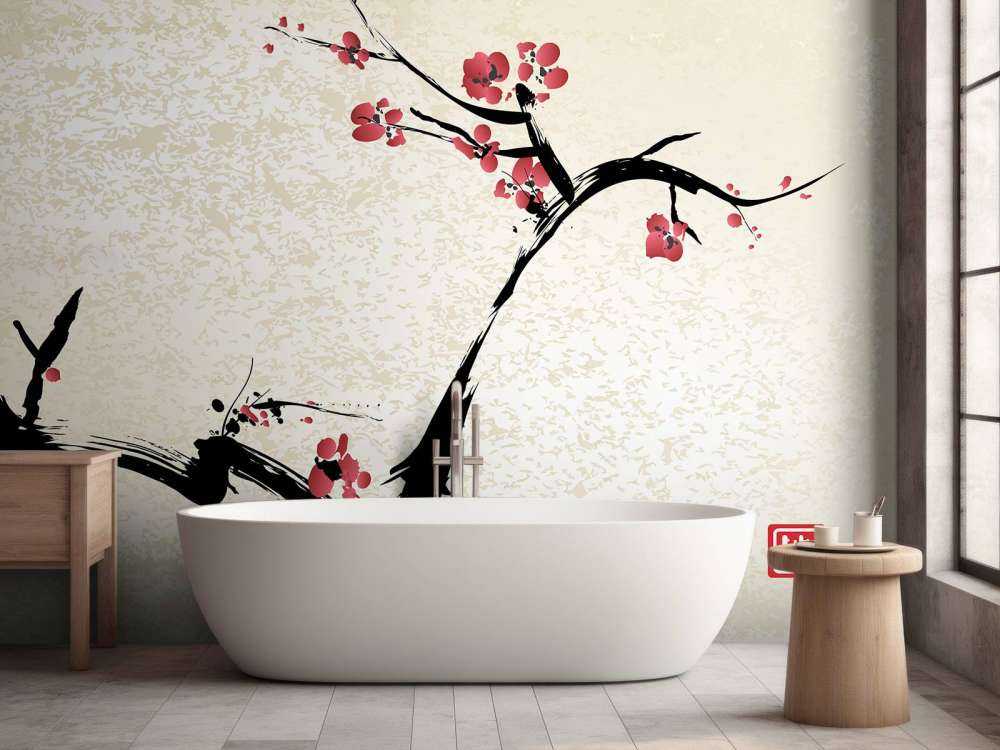 Kersenbloesem inkt schilderij