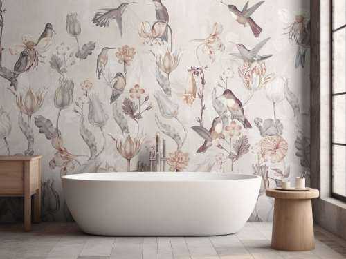 Spring Hummingbird Symphony - Vintage Sepia Bloom