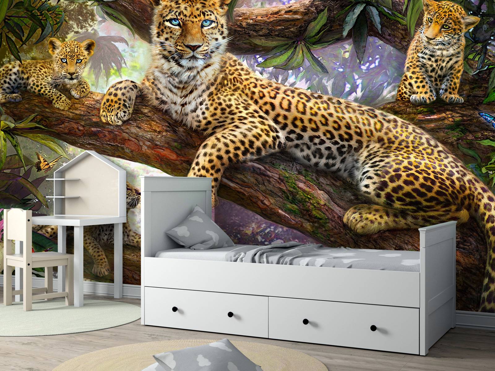 Fotobehang - Tree Top Leopard Family - Fotobehang, image size:1600x1200