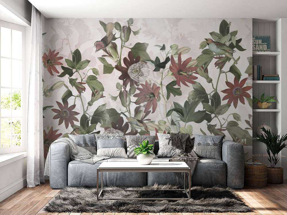 Seven Birds in Enchanted Foliage - Blush Garden