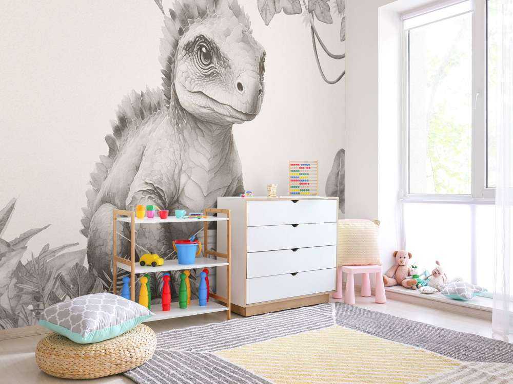 Baby ankylosaurus in de jungle beige