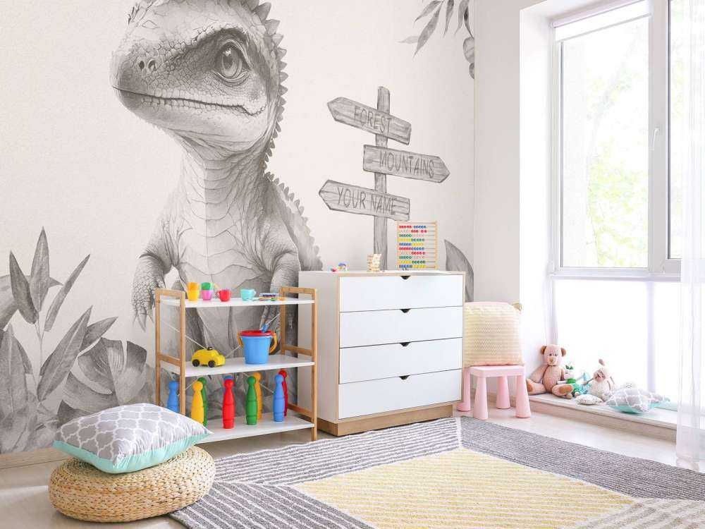 Baby spinosaurus in de jungle beige