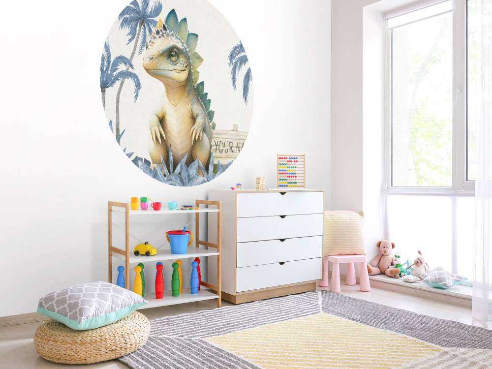 Baby stegosaurus in de jungle blauw