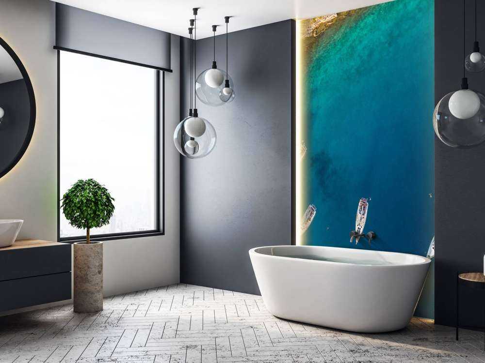 Droneshot van vier verankerde zeilboten