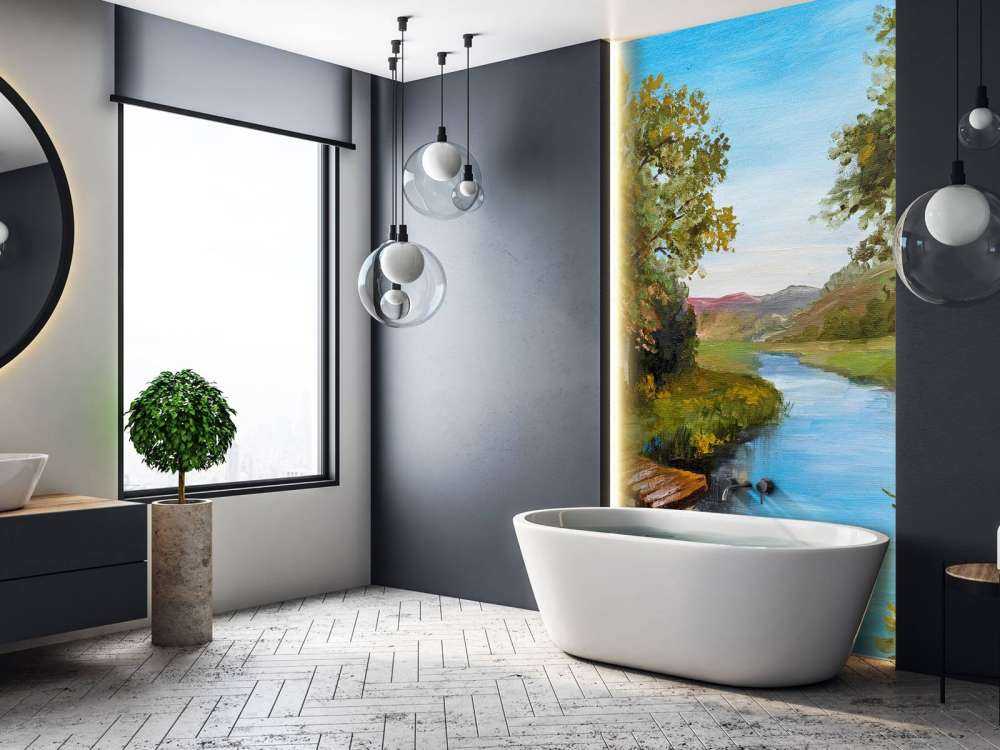 Boerderij met een zomers landschap schilderij