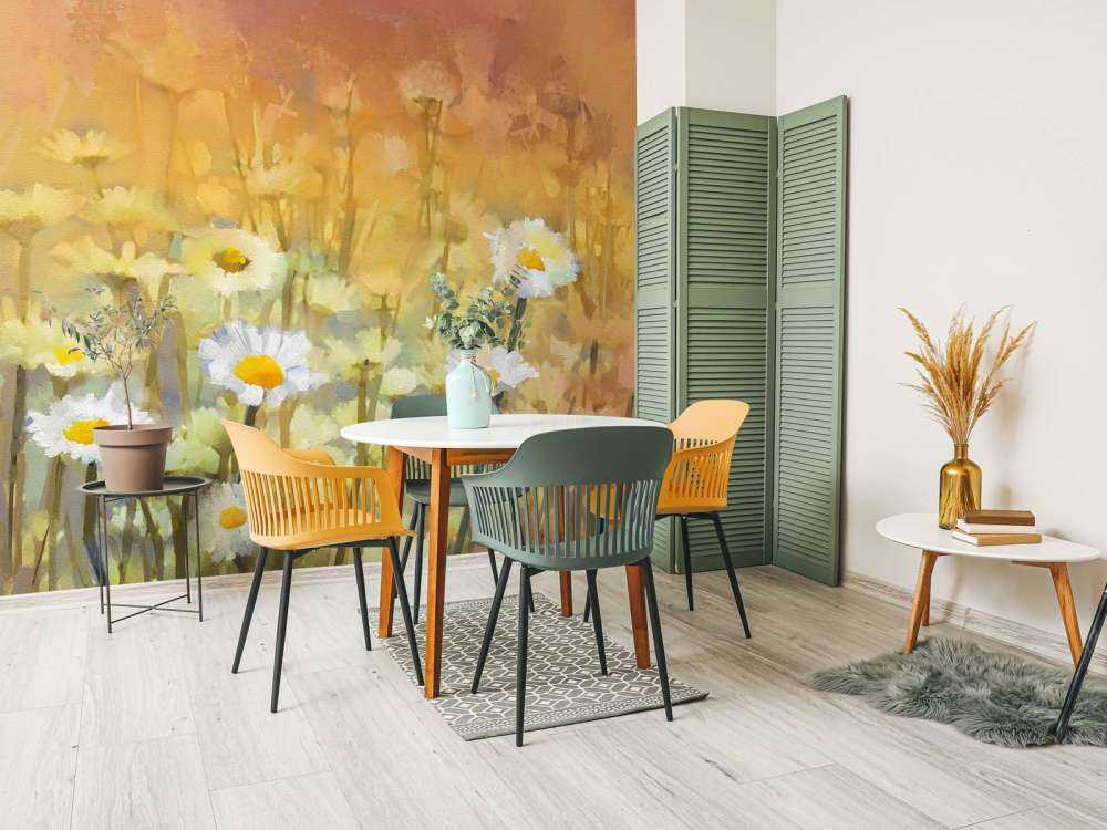 Olieverfschilderij van kamille bloemen